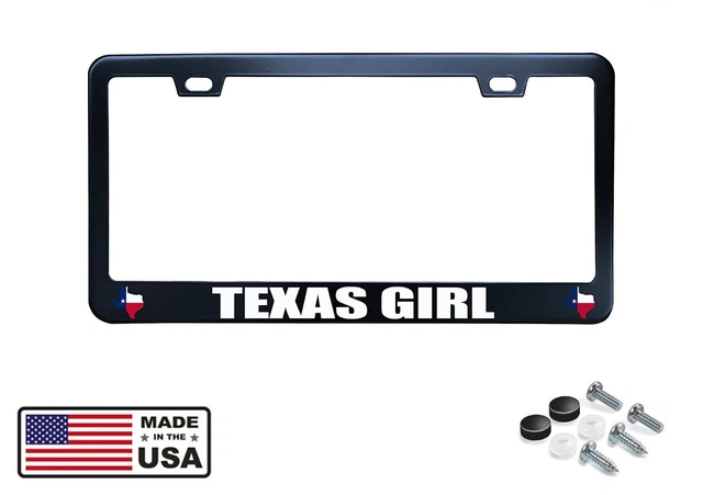 Texas Girl Texas Map Black Stainless Steel License Plate Frame