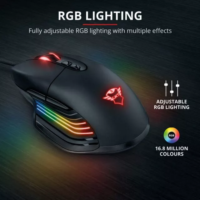 Mouse da Gioco Trust Gaming GXT 940 ergonomico 10.000 DPI 8 pulsanti led rgb