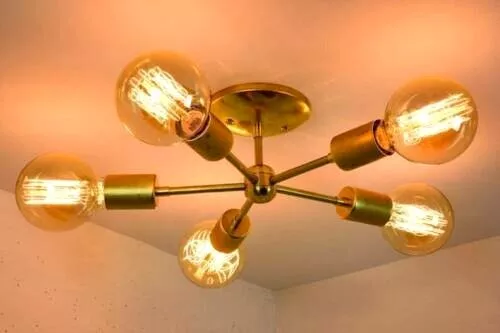 Brass Sputnik Pinwheel Light Handmade Ceiling Industrial 5 Arm Home Décor Light