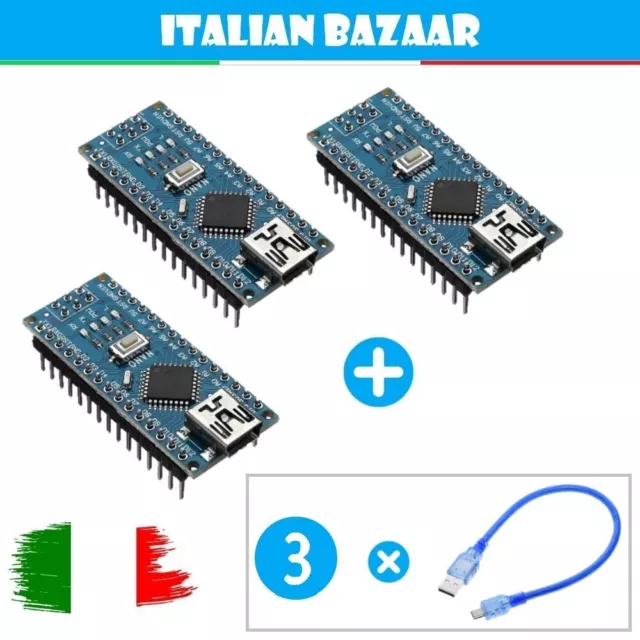 3x Arduino Nano con cavi inclusi, scheda di sviluppo microcontrollore ATmega328