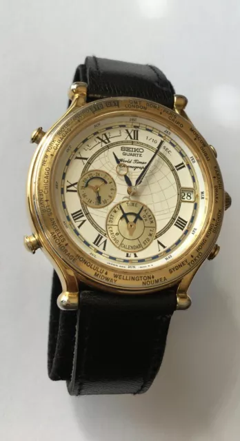 CHRONOGRAPHE SEIKO WORLD Timer 6M15 9000 Japon A r sistant l eau