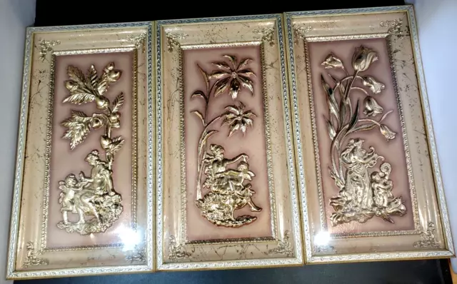 Lot Of 3 VTG Metalcraft Four Seasons Framed 3D MCM Art Mid Century 50's