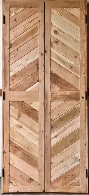 Rustic reclaimed double square door solid wood Doug Fir Chevron pattern no stain 3