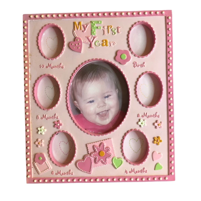 Baby Girl’s First Year Pink Frame With All The Milestones - 8” X 9” Frame New