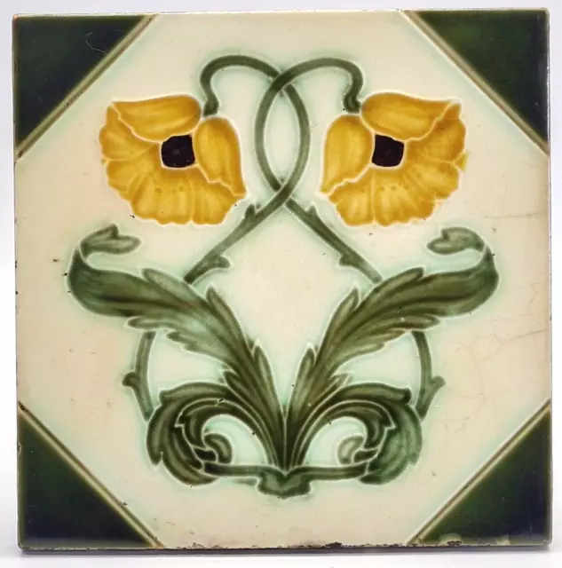 Antique Fireplace Tile Moulded Majolica New Birch Tile Co Ltd C1900