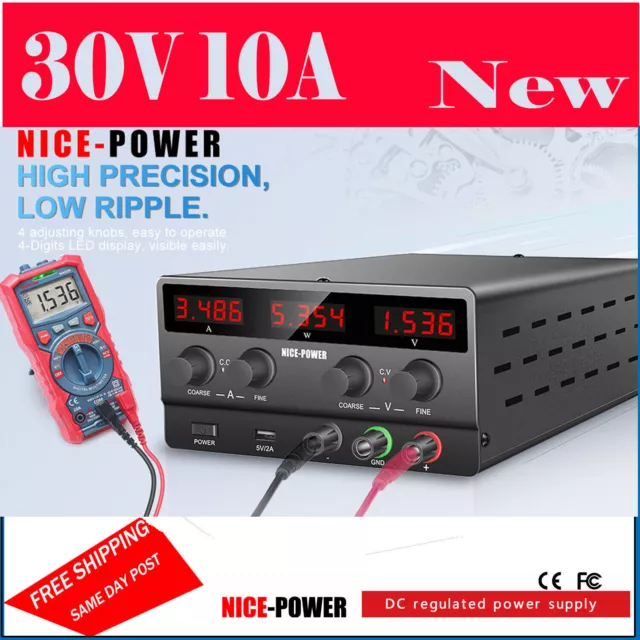 Adjustable DC Power Supply Variable Power Supply 30V 10A Lab Power Supply Bench