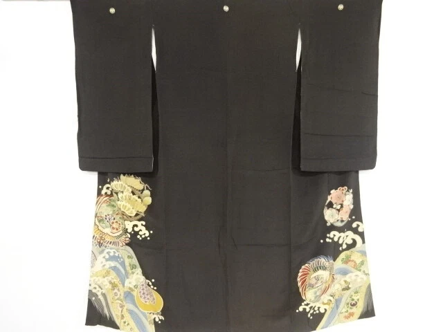 82844# Japanese Kimono / Antique Tomesode / Rough Waves With Shochikubai