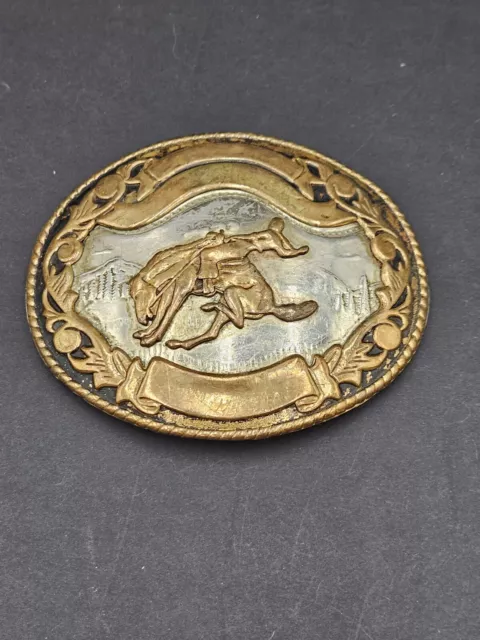 Vintage GERMAN SILVER Belt Buckle  Western Rodeo Bronc Riding Country