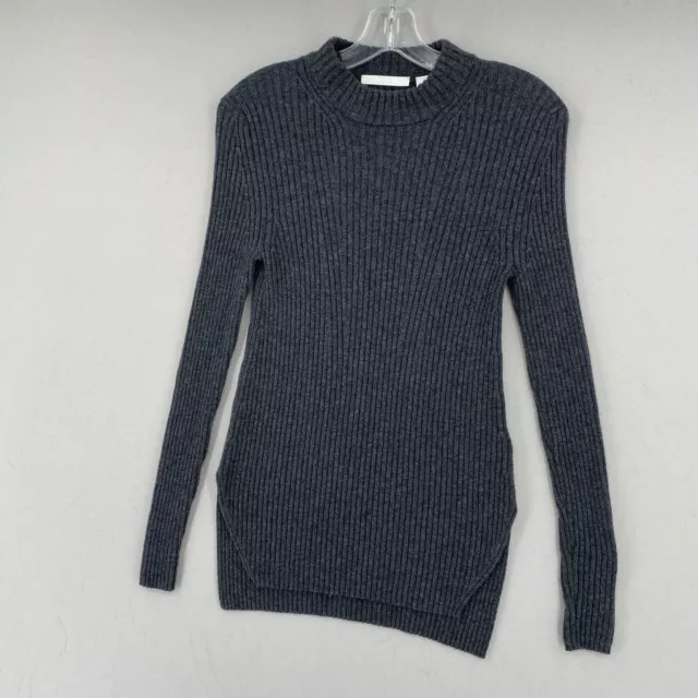 Hugo Boss Wool Cashmere Ribbed Tunic Mock Sweater Womens US Small Gray Slim 3