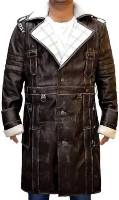 ELDER MAXSON FALLOUT Battle Shearling Brown Coat | Faux Leather Long ...