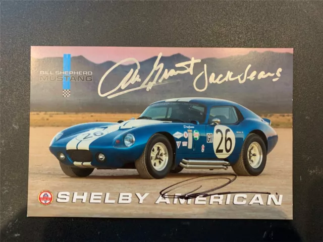Shelby GT500 Mustang postcard signed by Pete Brock Alan Grant and Jack Sears