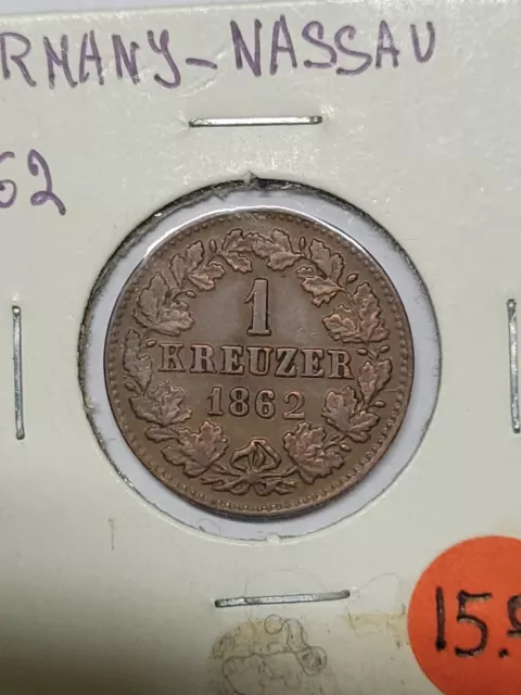 1862 Germany Nassau 1 Kreuzer