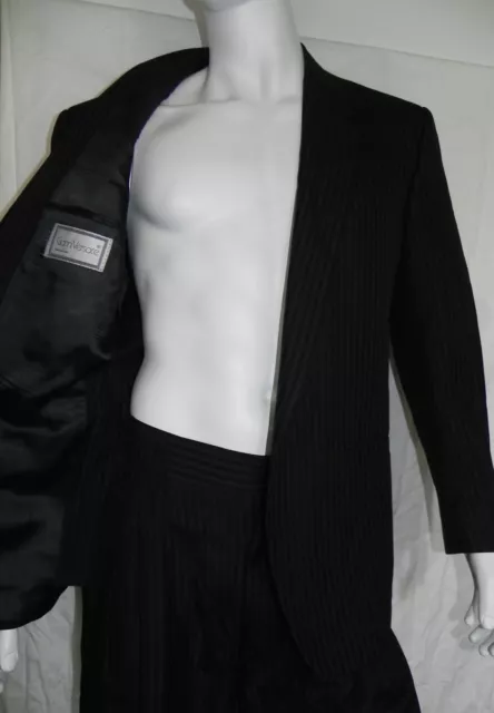 Vintage Gianni Versace Black Silk Jacket High Waist Pant Stripe Suit 52 Italy