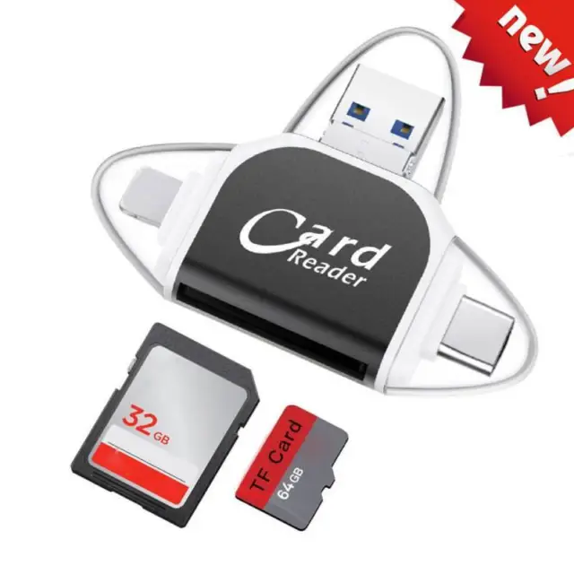 2024 NEW Multi Port 4 in 1 Universal Card Reader, Portable Memory Card Reader.A