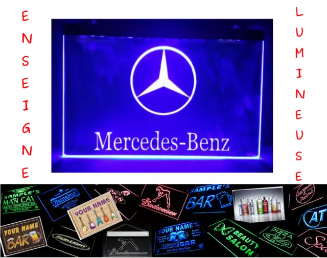 PANNEAU ENSEIGNE LUMINEUX MERCEDES BENZ CAR VOITURE SIGN BAR PUB CAFE NEON 40x30