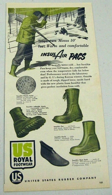 1954 Print Ad US Royal Rubber Boots Hunting Insul Air Pacs