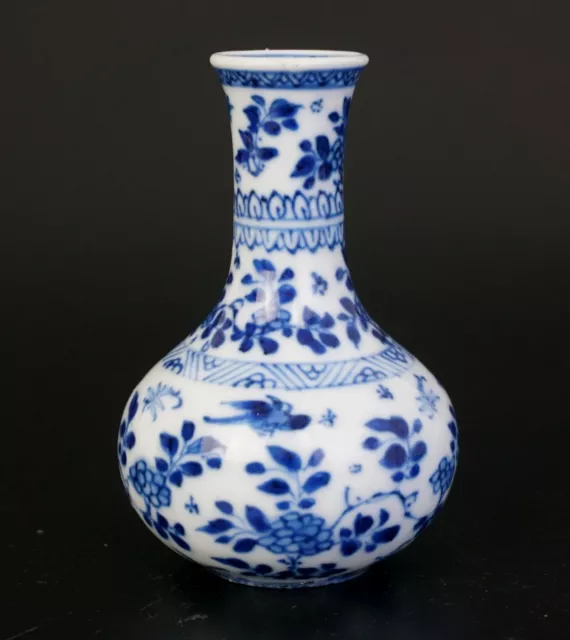 Antique Chinese Blue and White Porcelain Bird & Flower Vase 18th century QING