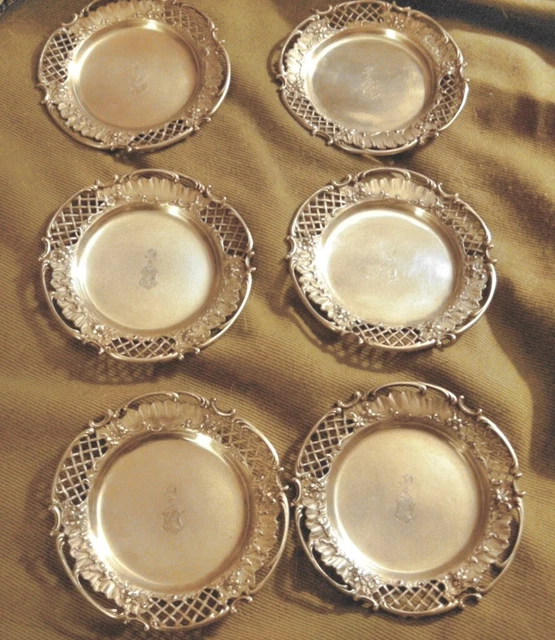 Set of 6 Silver (800) Art Nouveau German Armorial Desert Plates  .c.1890
