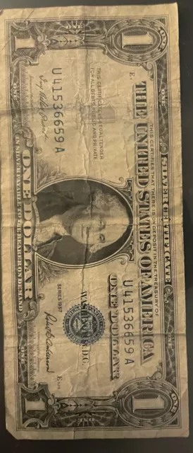 Rare One Dollar Bill 1957 Blue seal Silver Certificate