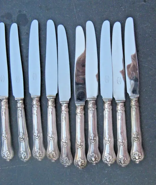 10 Couteaux anciens Style Louis XV Métal Argenté - Lames inox neuves