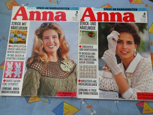 2 X Anna burda Spaß  Handarbeiten 3 + 4 / 1992 Klöppeln Sticken Stricken Häkeln