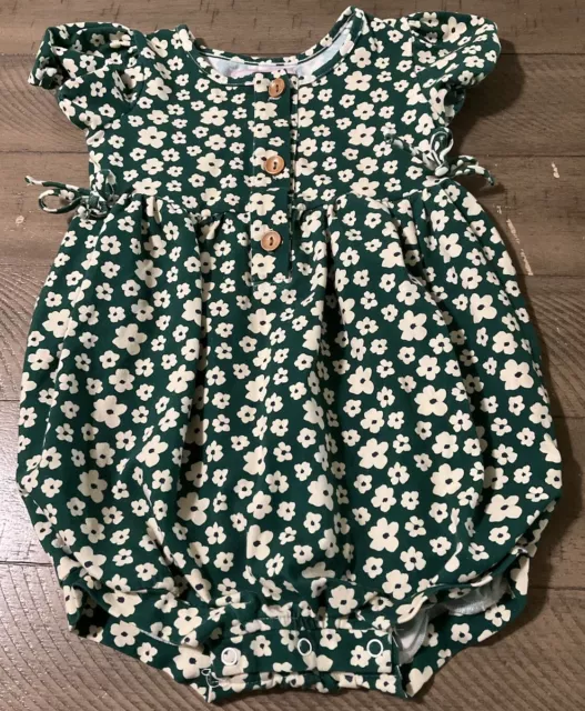 Sweet Honey Toddler Girls Romper Green With White Flowers Size 3T NWOT NEW