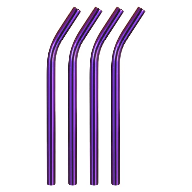 4Pcs 8.46" Long Stainless Steel Straws-Bent for Travel Mugs(Purple)