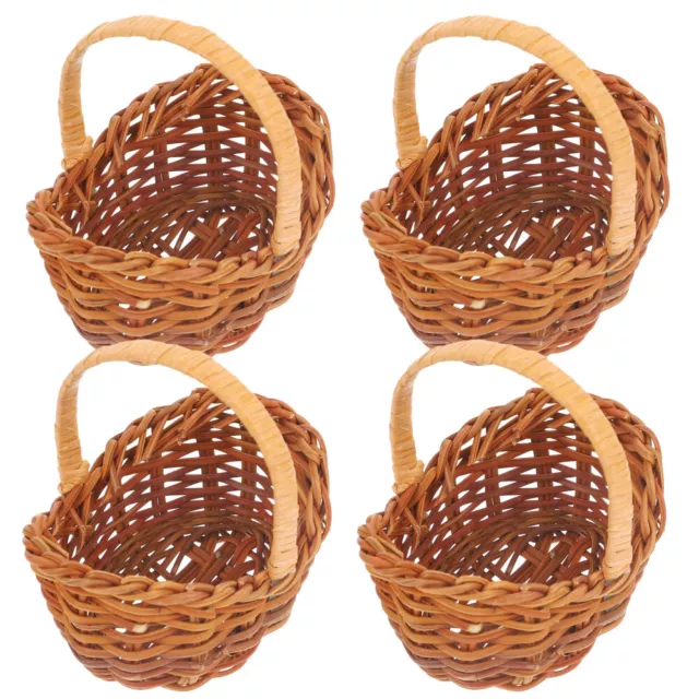 4 Pcs Tiny Woven Baskets Doll House Small Flower Rattan Picnic Candy