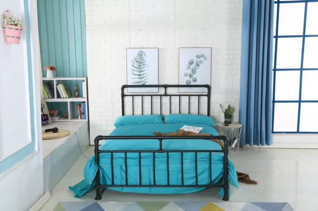 Modern Piped Industrial Style Metal Bed Frame Brand New Black Or White