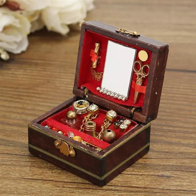 Dollhouse Miniature Filled Jewelry Box Case Accessory Bedroom Dresser Decor 1:12
