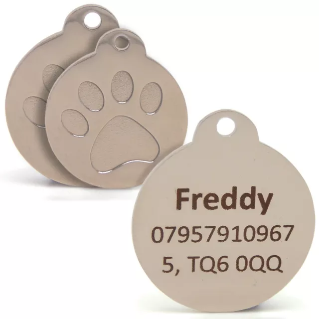 Personalisiert Graviert Silber Pfotenabdruck Marke Hund Katze Haustier-ID-Tags