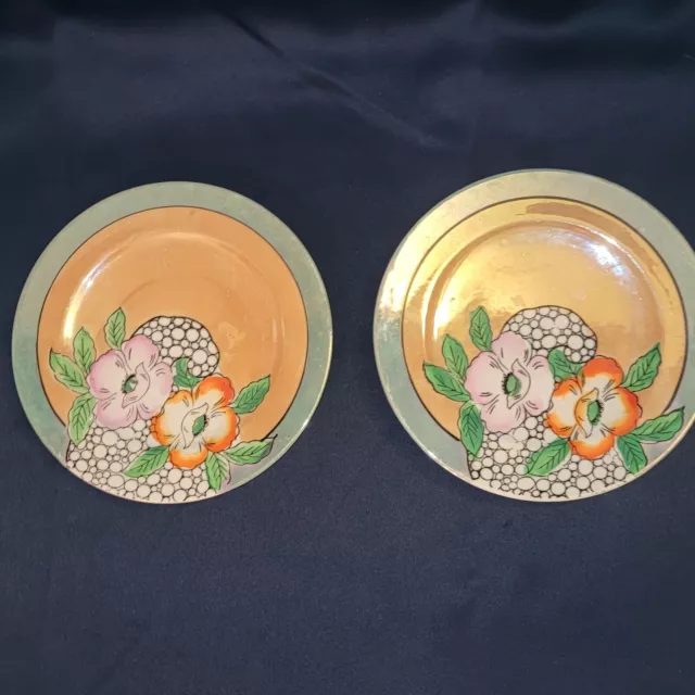 Vintage Hotta Yu Shoten & Co Made In Japan Hand Painted Lusterware Set of Two