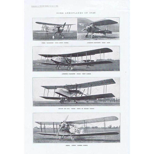 Some Aeroplanes of 1923 Fairey, Armstrong-Whitworth - Vintage Print 1924