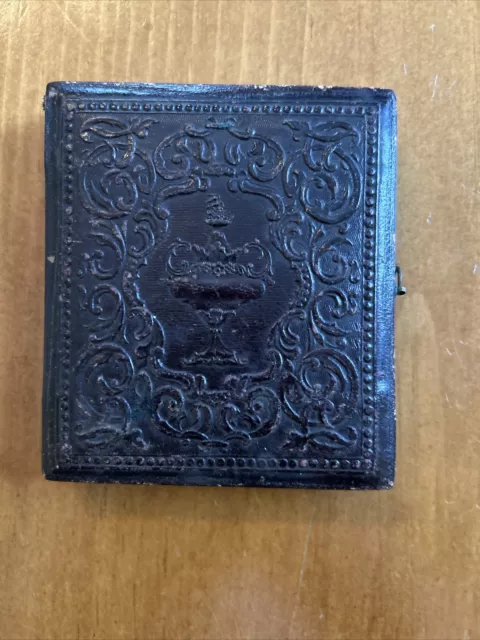 Antique  Daguerreotype Of Man In Embossed Leather Case