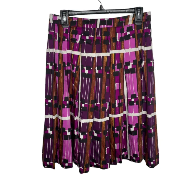 Max Mara Weekend Skirt Womens 8 Purple Brown Pleated A Line Knee Length Cotton