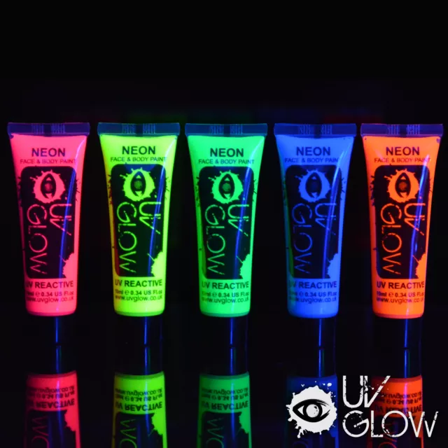 UV Glow Neon Face Paint Body Paint 10ml - Set of 5 - Fluorescent Festival Makeup