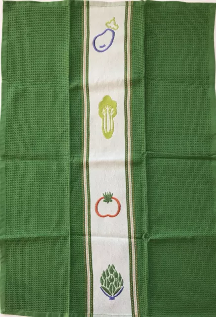 Crate and Barrel VEGGIES-EMBROIDERED WAFFLE WEAVE- Dish Towel 18 x 26"-Green-NWT