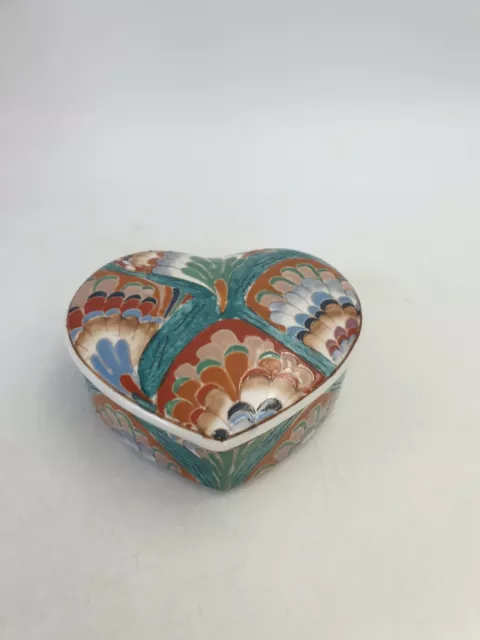 Vtg Chinese Porcelain Blank Lidded Trinket Box Heart Shaped Hand Painted Floral