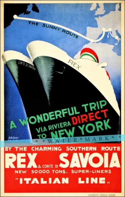 Italian Ship Lines Rex & Savoia 1932 Vintage Poster Print Retro Style Travel Art