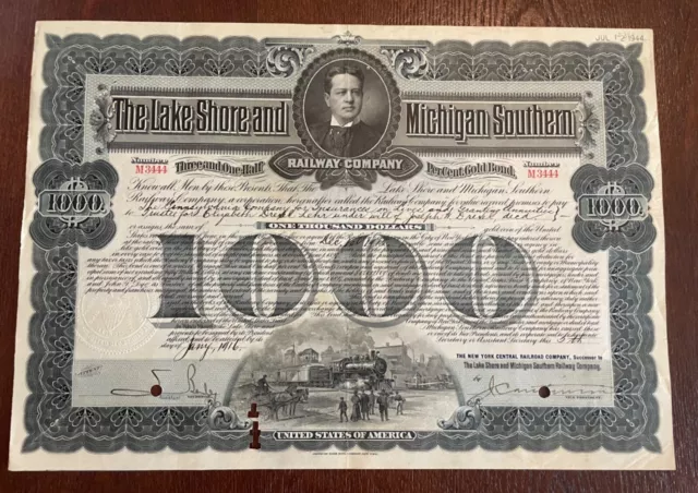 Lake Shore & Michigan Southern Railway Company Bond Stock Certificate Railroad