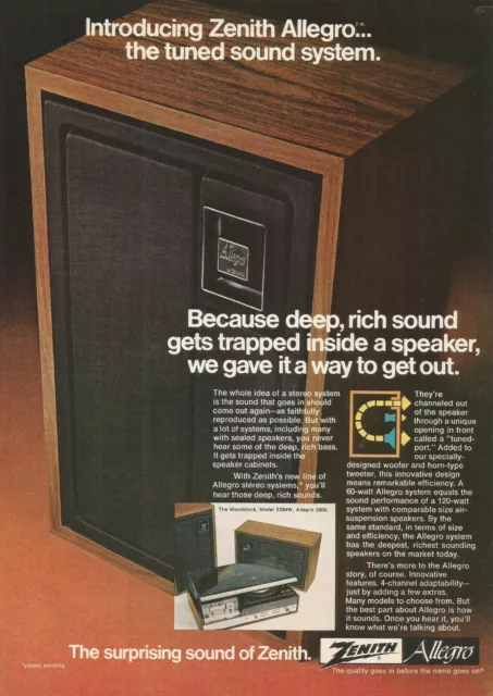 ZENITH ALLEGRO Sound System  -  1973 Vintage Print Ad