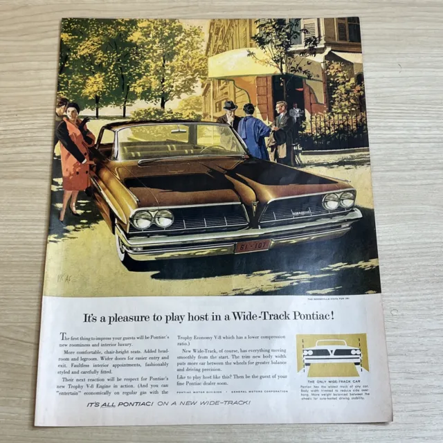 1961 Pontiac Bonneville Vista Wide Track 1960 Vintage Print Ad Life Magazine