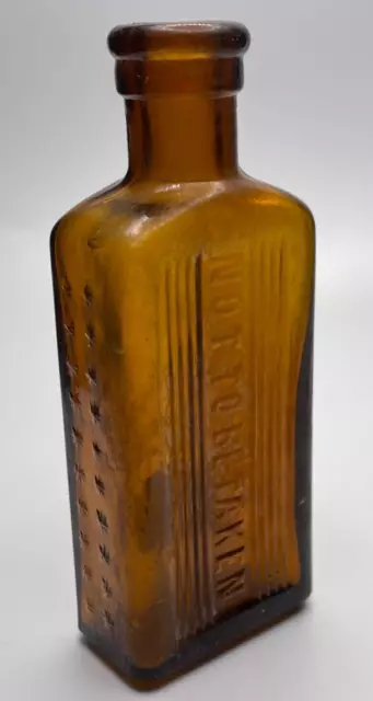 RARE Brown Rectangular Poison Bottle Embossed NOT TO BE TAKEN 3 5/8" tall