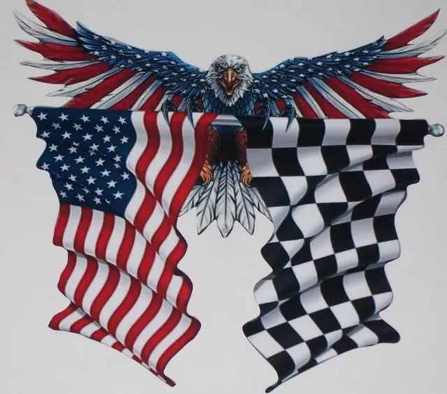 Wing Out American / Checkered Flag Attack Eagle Sticker decal Graphic Decals
