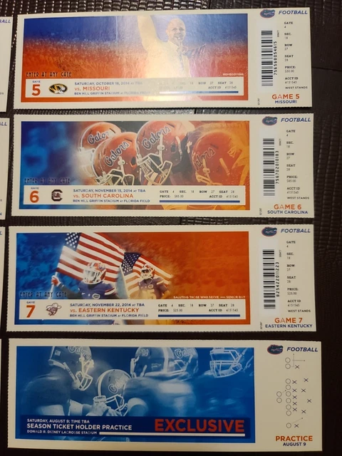 2014 FLORIDA GATORS Full Season Home Tickets Stubs 8 tckt Set Lot 3