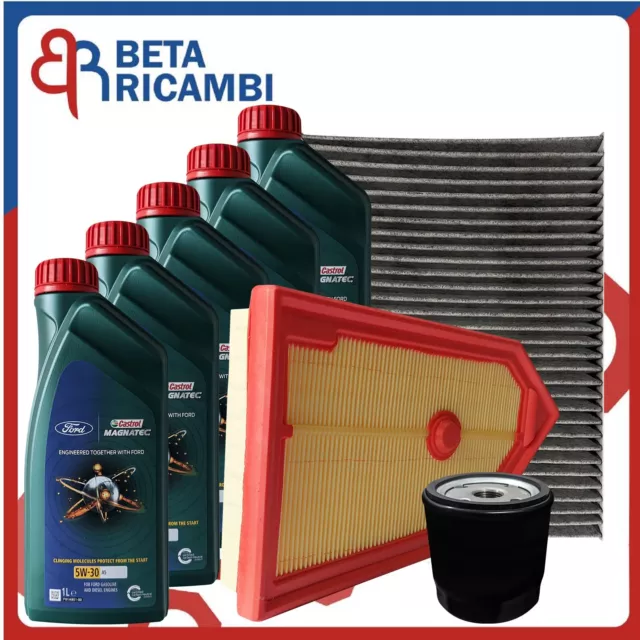 Kit Tagliando Ford Puma 1.0 EcoBoost Filtri Aria Abitacolo 5 Olio 5W30 Castrol