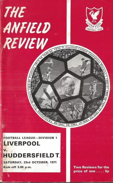 Football Programme LIVERPOOL v HUDDERSFIELD TOWN Oct 1971