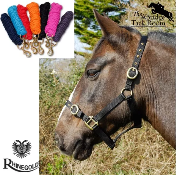 Rhinegold Nylon Headcollar & Luxe Lead Rope  5 sizes  8 colours  Adjustable 3