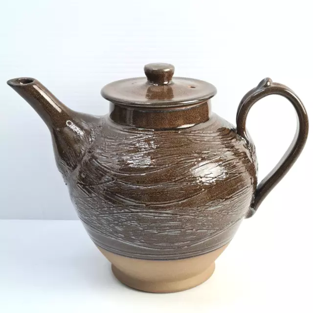 Australian Aiston Park Pottery SA Large Brown Tea Pot Textured Glaze Stoneware