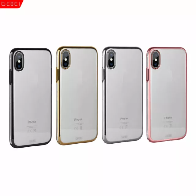 Gebei Chrome Bumper Frame CLEAR Back Hard Case Cover For Apple iPhone X XS Max